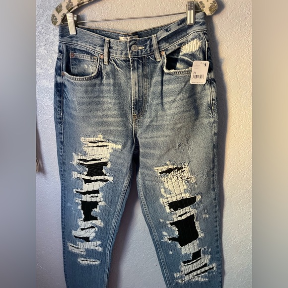 Free People McCoy Destroyed Straight Leg Patched Jeans - Picture 4 of 5